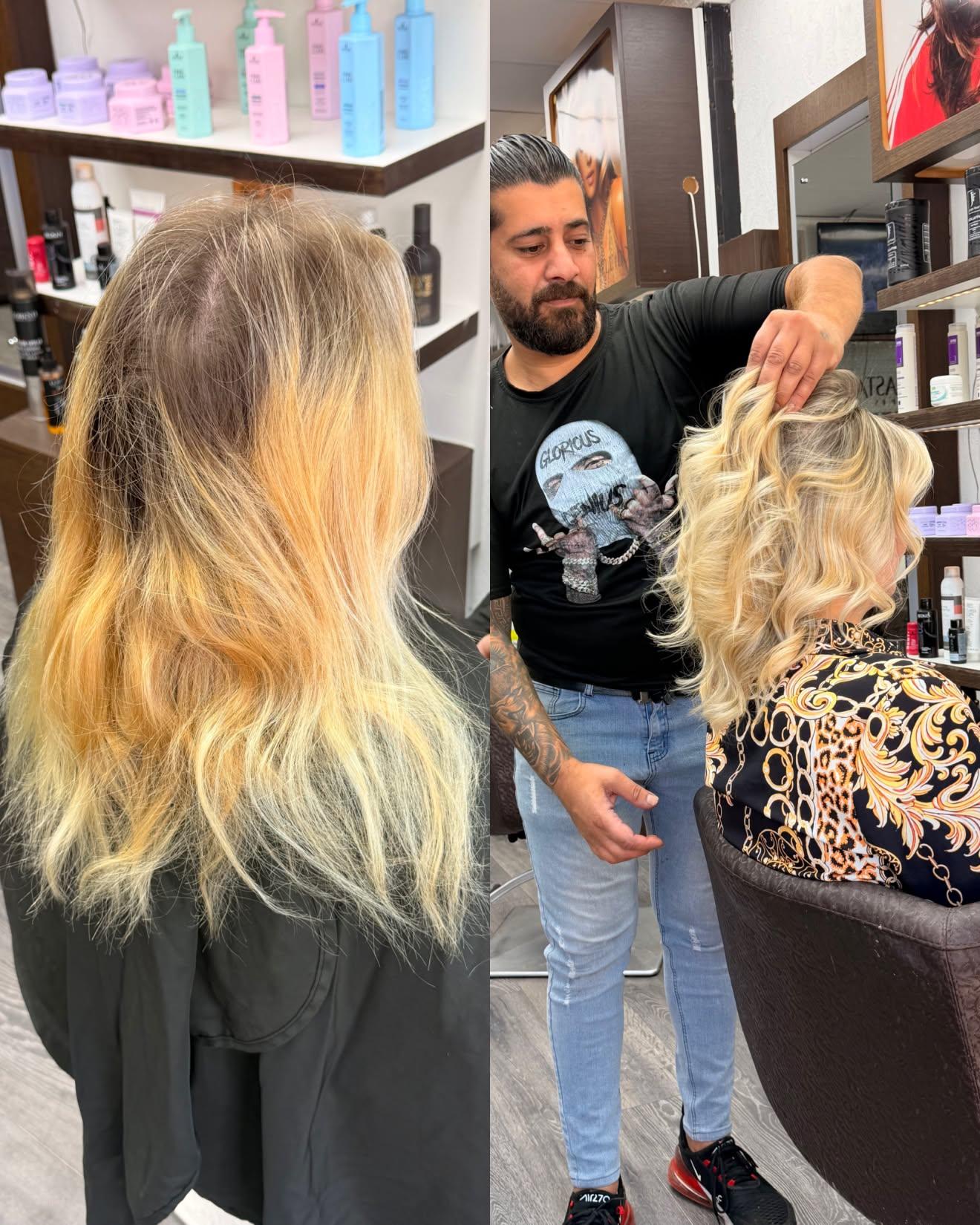 Före och efter: gulnad blondin toned till ljus blond styling